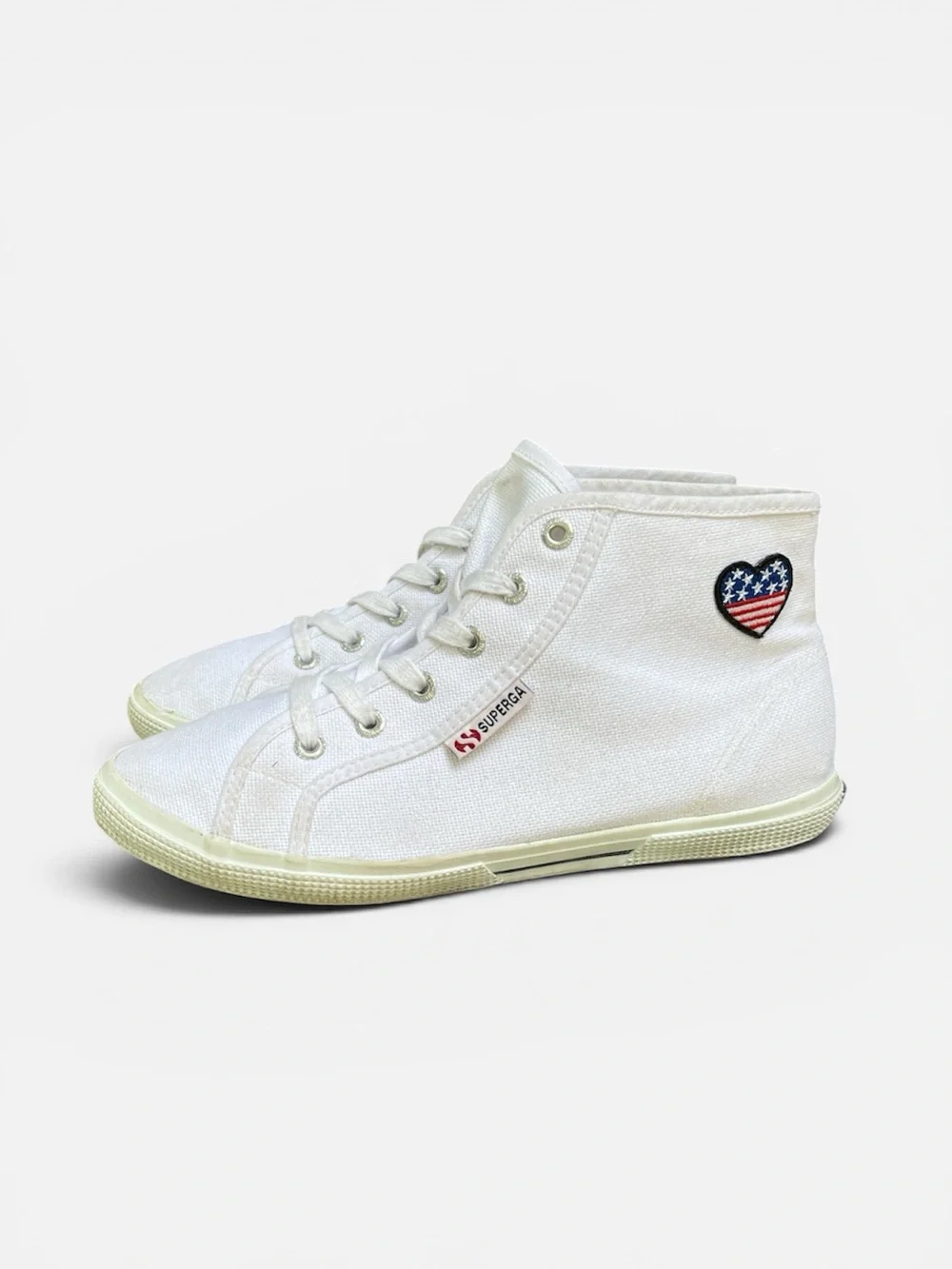 Superga 2952 White Canvas High-Top Sneaker w/ American Flag Heart Sz EU 39